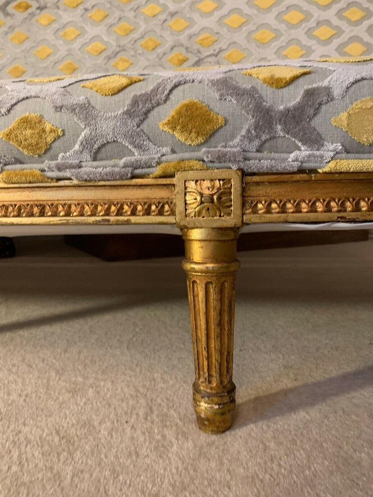 Harrods Retailed Boffi Gold Gilt salon sofa settee, mustard & silver ikat Velvet