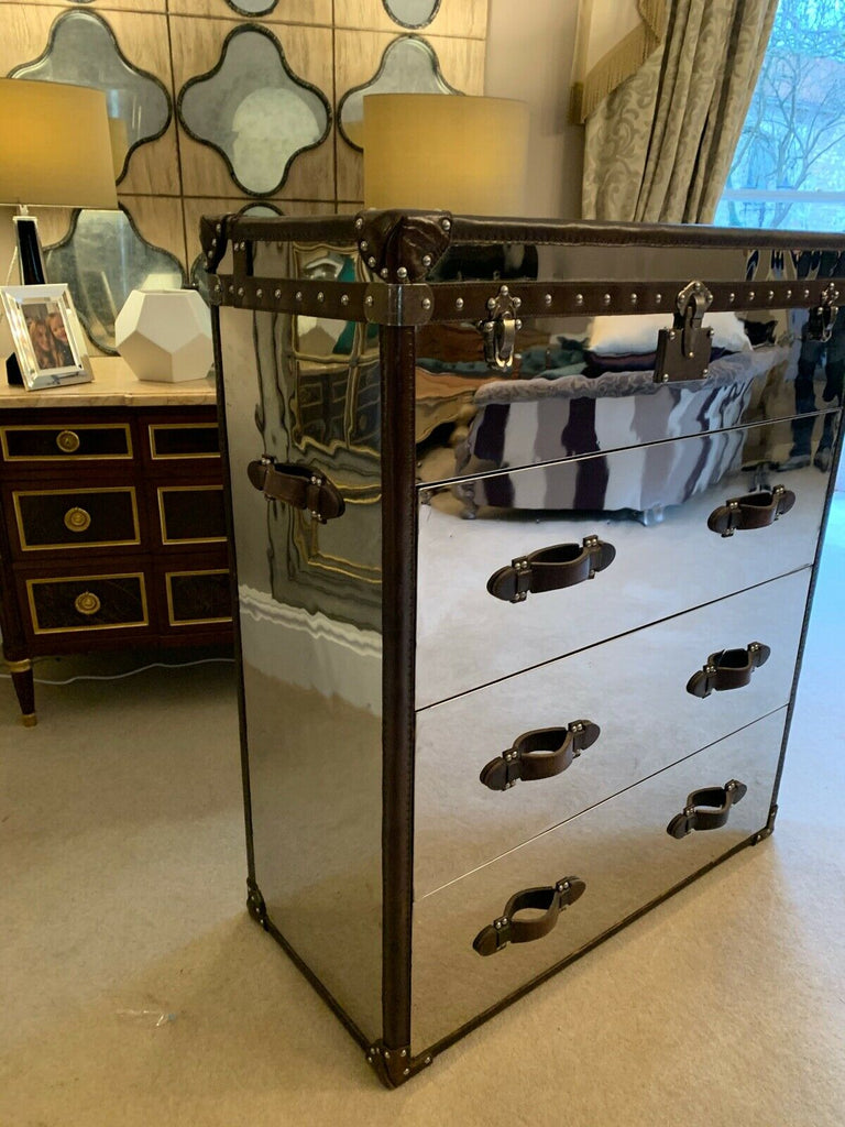 Andrew Martin Chrome metal & Leather howard trunk chest rrp £2285