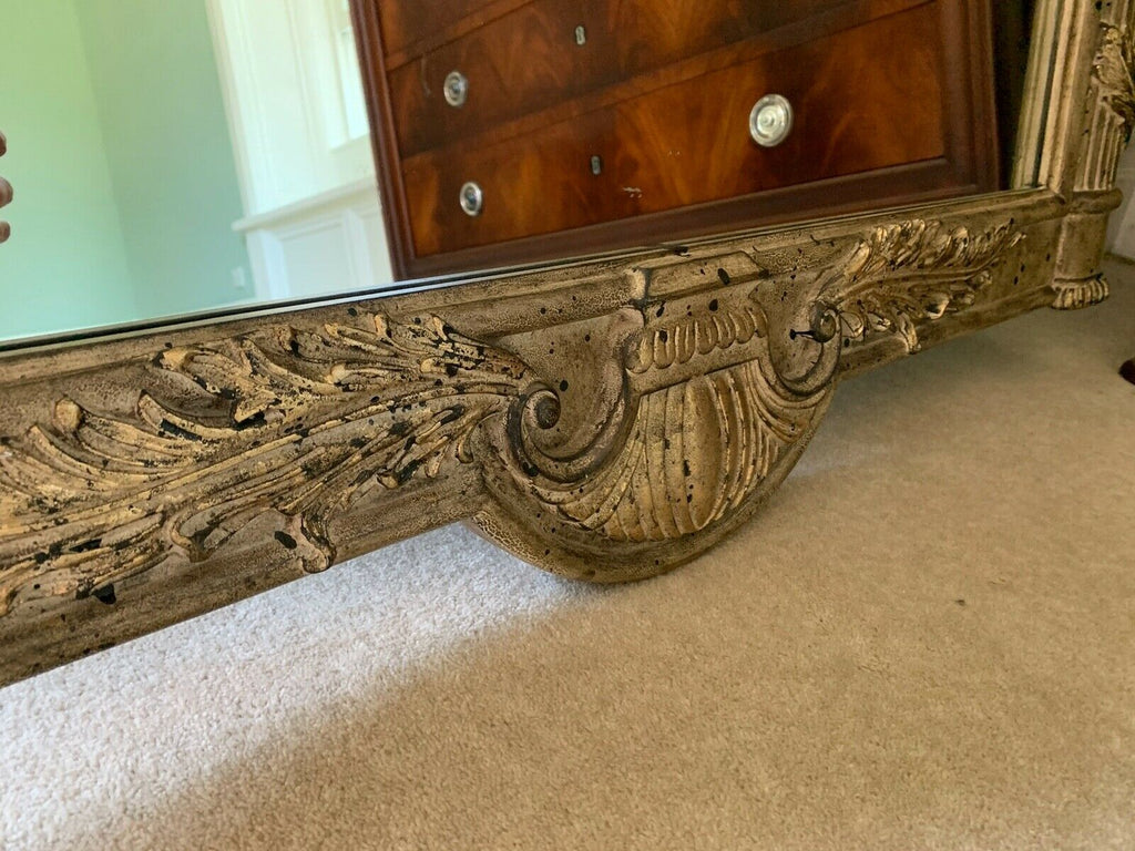 Maitland Smith, French top quality oversized gilt gold wall hall mirror