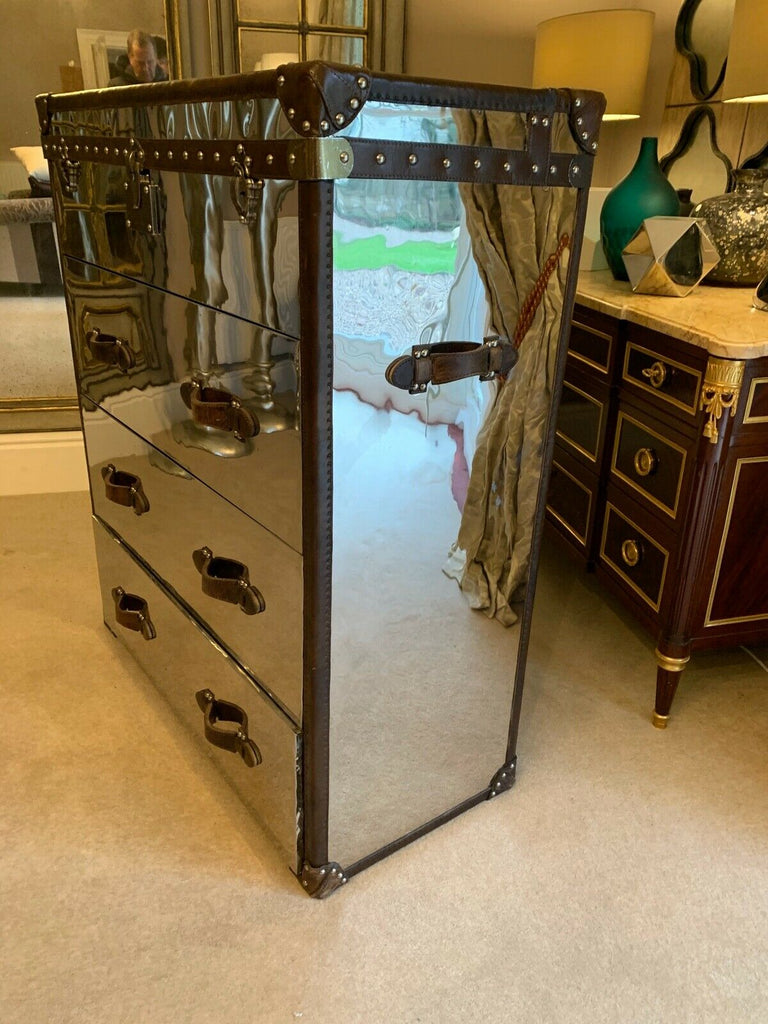 Andrew Martin Chrome metal & Leather howard trunk chest rrp £2285
