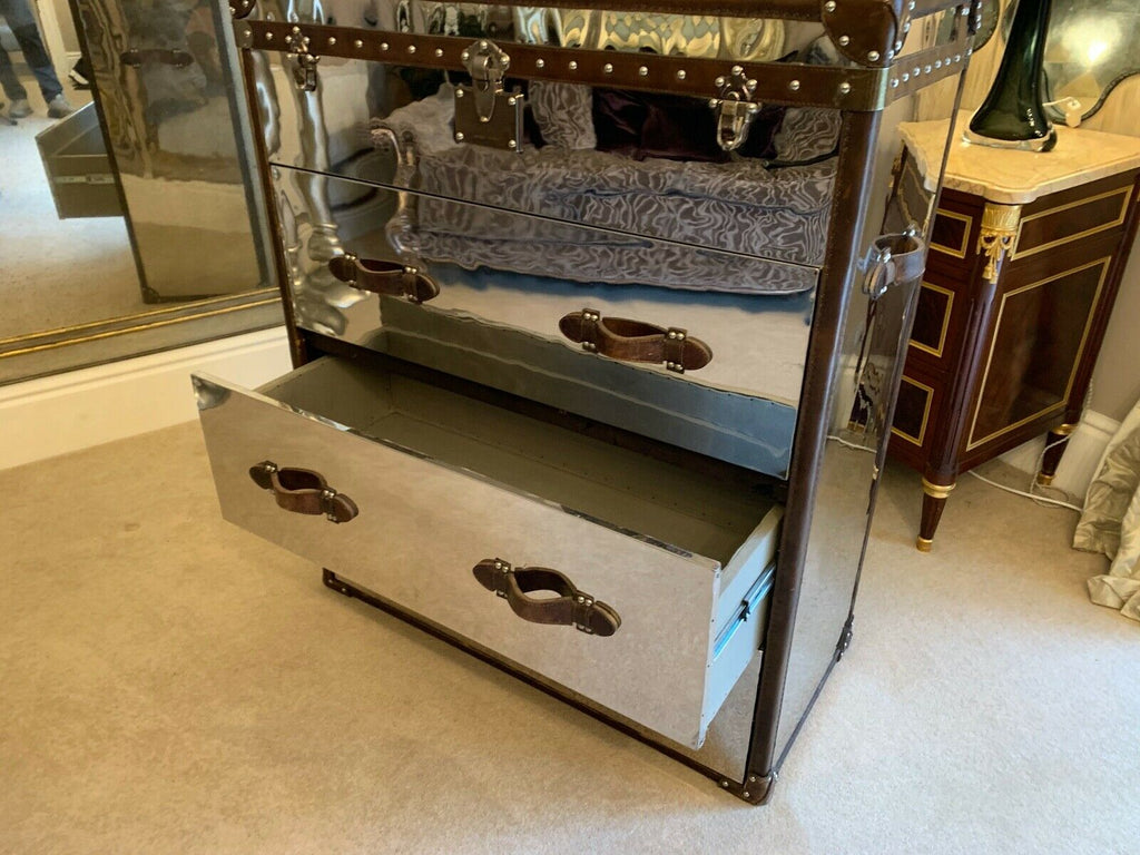 Andrew Martin Chrome metal & Leather howard trunk chest rrp £2285