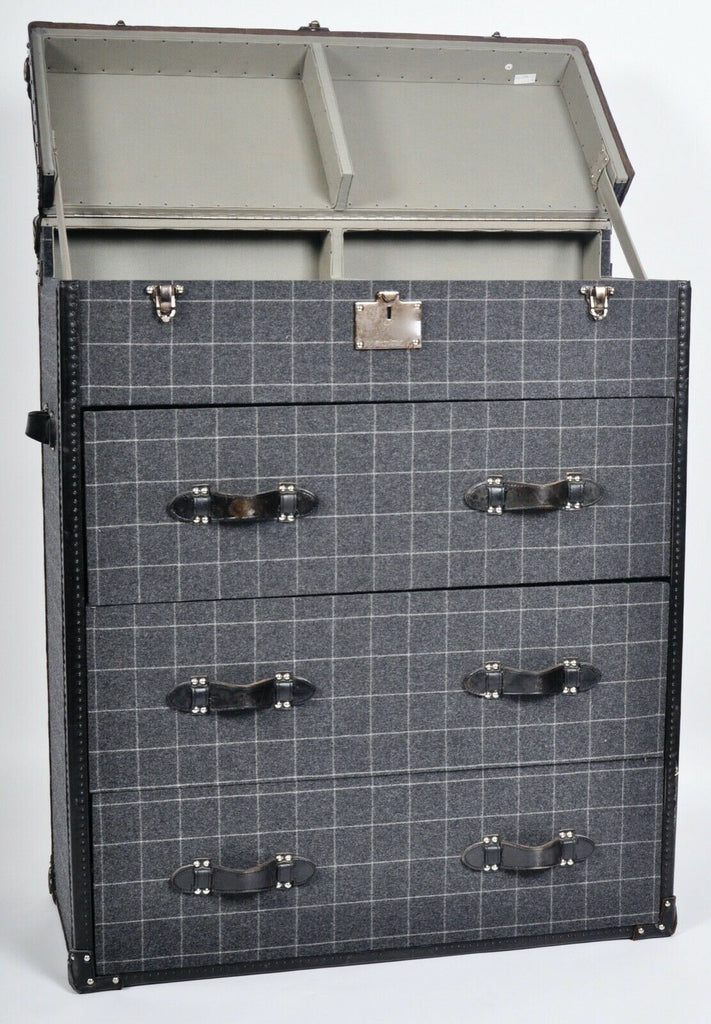 Andrew Martin tall chest of drawers with top storage tartan wool fabric rrp£2400