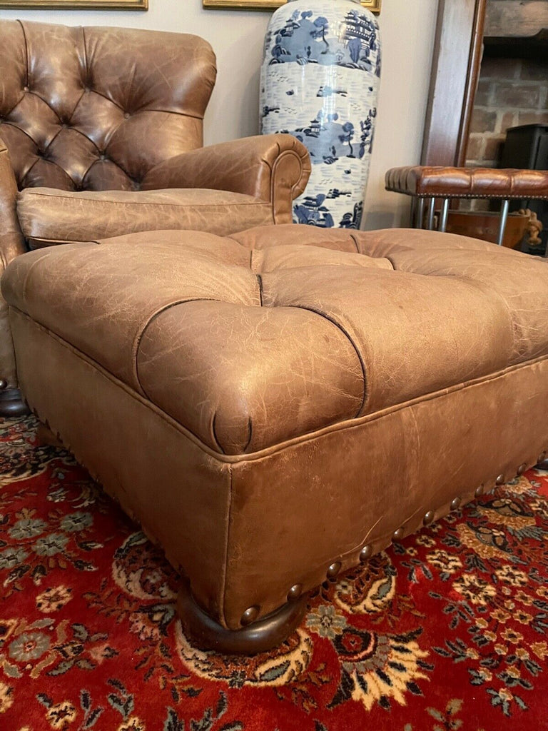 Ralph Lauren Writers Chair and stool brown leather wingback armchair rrp£18,000.