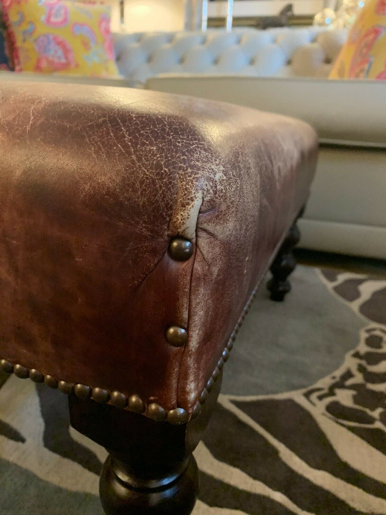Superb George Smith Brown Leather hand dyed large ottoman foot stool rrp £3200 B