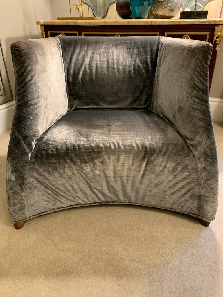 Porada Pewter Grey velvet upholstered ultra high end armchair rrp £3800