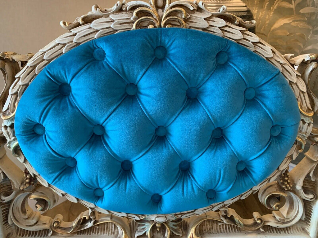 Genuine Silik Italian rococo armchair with George smith turquoise fabric