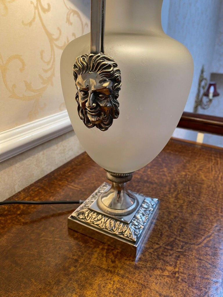 Charles Edwards lion face glass & Nickel lamp with metal & Silk shade rrp £2200