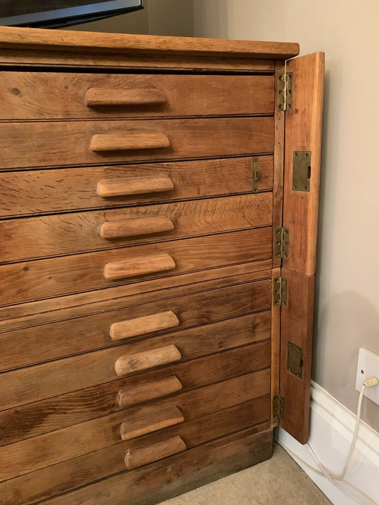 Antique Early 20th Century extra large oak map chest, architects drawers