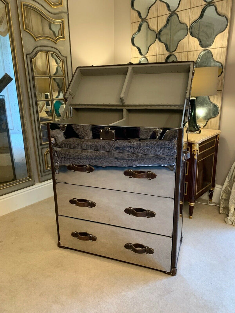 Andrew Martin Chrome metal & Leather howard trunk chest rrp £2285