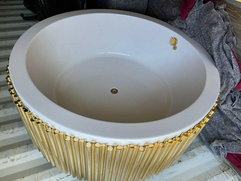 Ex Showhome, Maison Valentina Sierra Symphony round gold bath & taps rrp £26,999