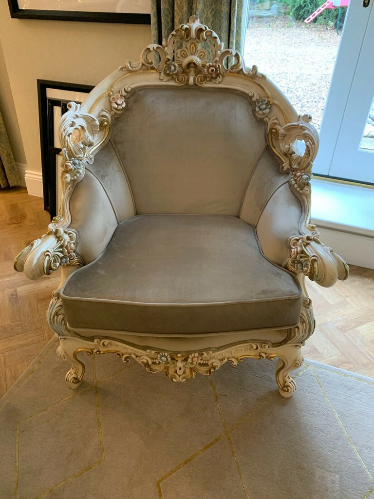 Genuine Silik rococo Italian Suite sofa & chair covered with George Smith fabric