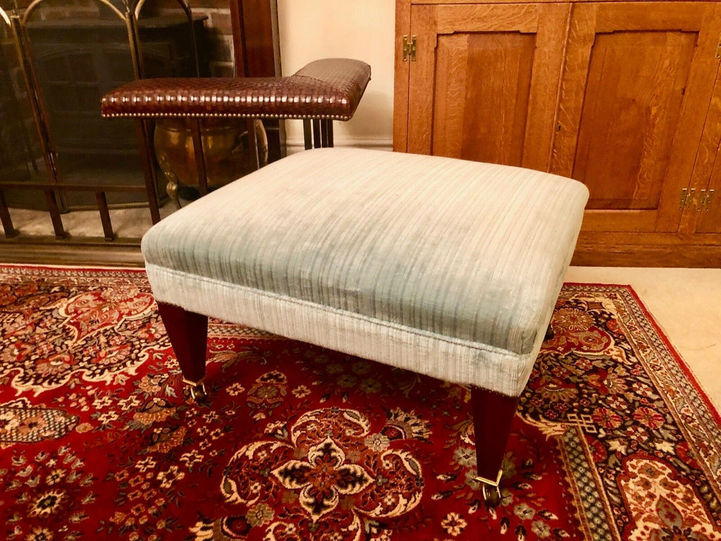 Exquisite Greengate large Powder Blue Chenille Footstool rrp £1850
