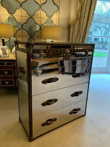 Andrew Martin Chrome metal & Leather howard trunk chest rrp £2285