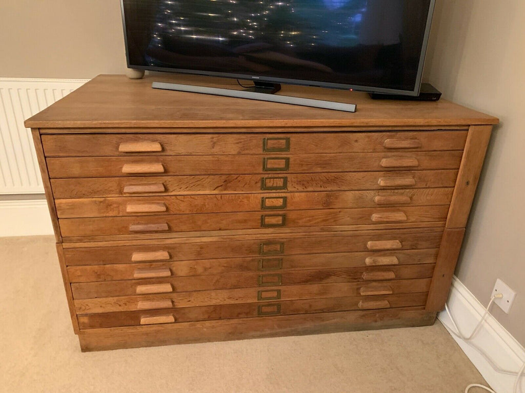 Antique Early 20th Century extra large oak map chest, architects drawers