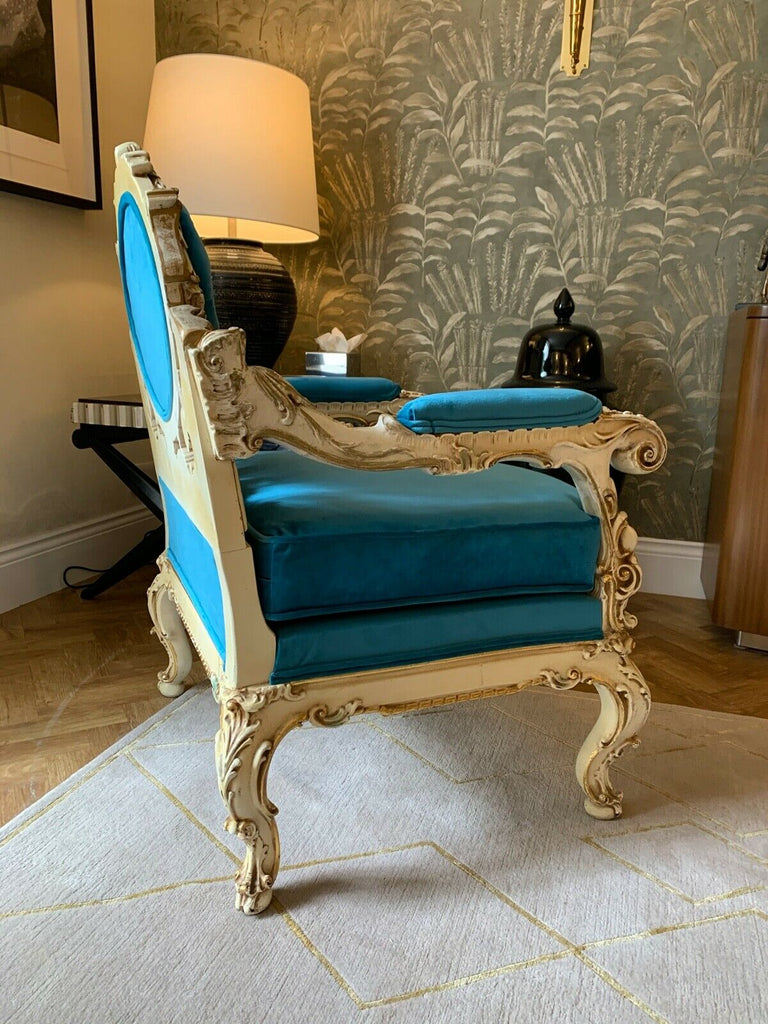 Genuine Silik Italian rococo armchair with George smith turquoise fabric