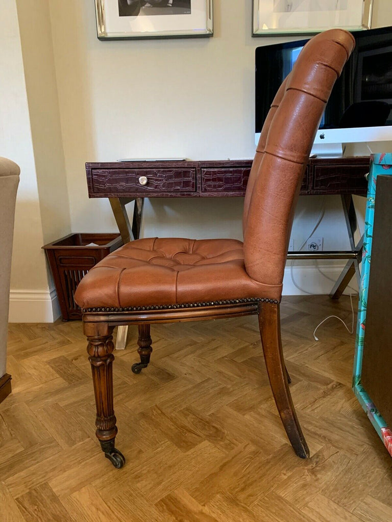 Superb Theodore Alexander brown leather deep buttoned desk chair rrp £2300
