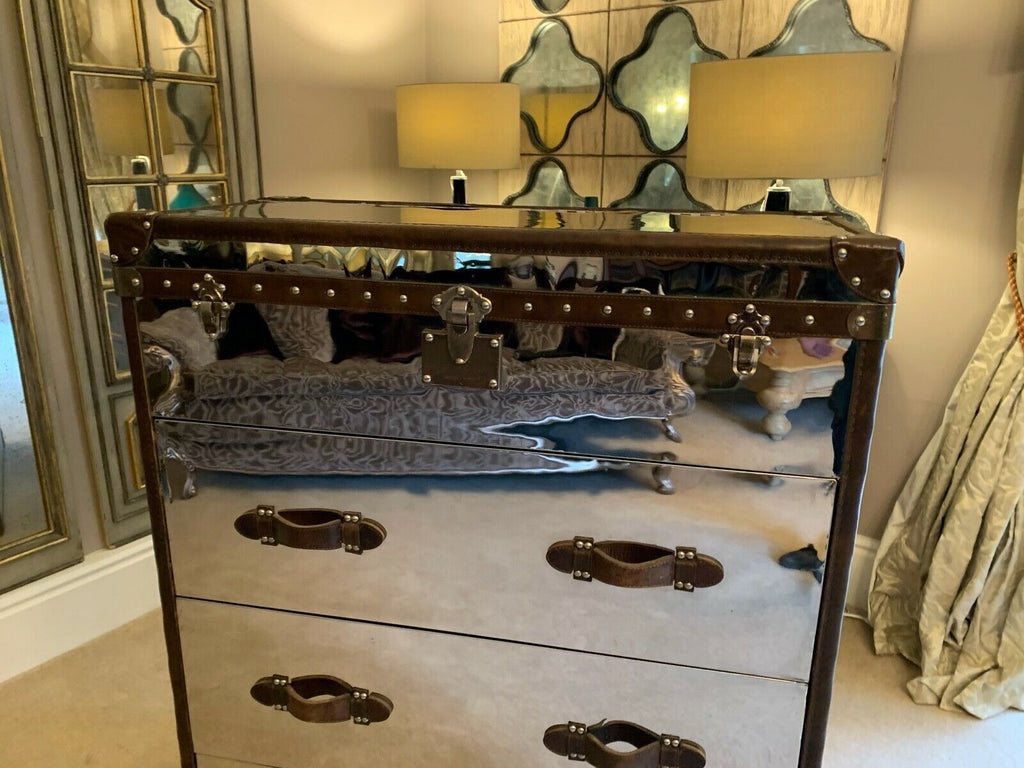 Andrew Martin Chrome metal & Leather howard trunk chest rrp £2285