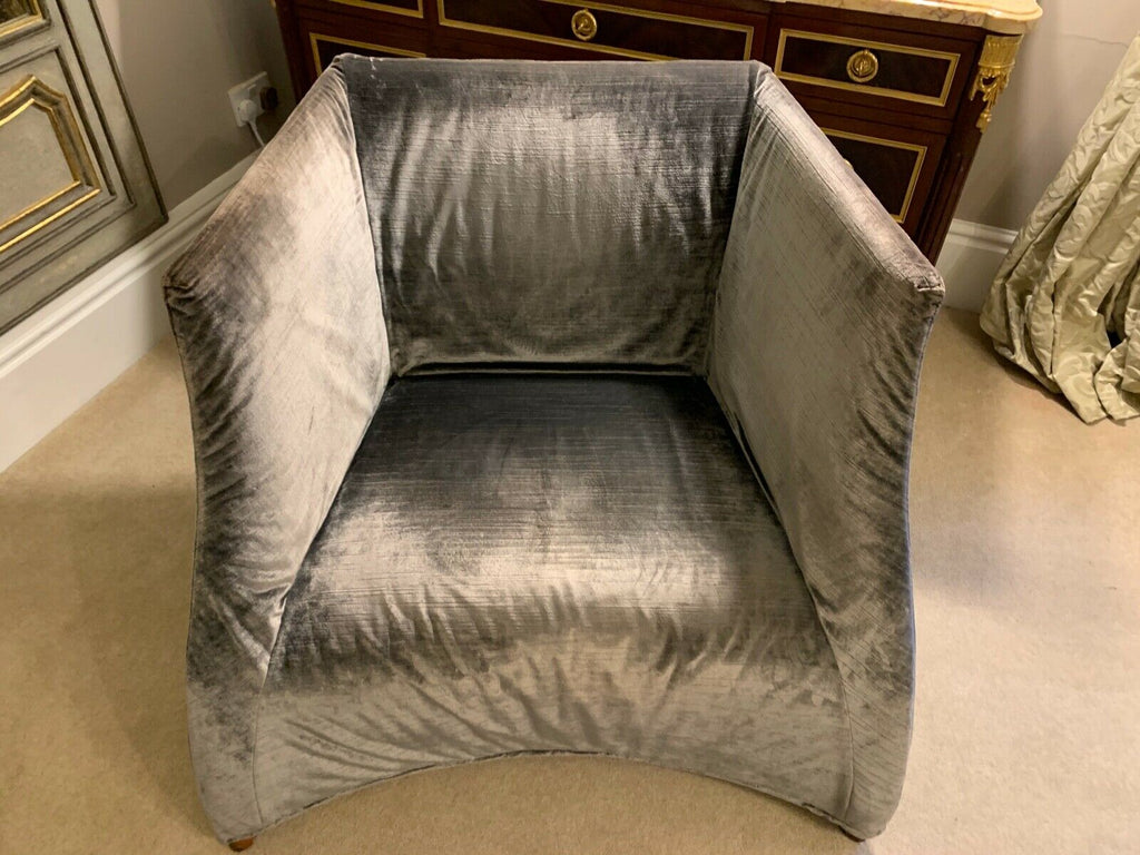 Porada Pewter Grey velvet upholstered ultra high end armchair rrp £3800