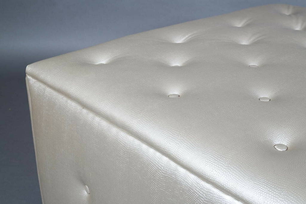 Oyster silver faux lizard skin buttoned centre stool, interior designer piece
