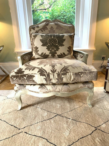 Duresta Opera oversized armchair antiqued gilt silver frame,