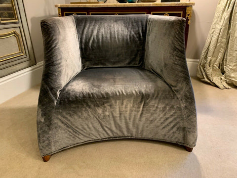 Porada Pewter Grey velvet upholstered ultra high end armchair rrp £3800