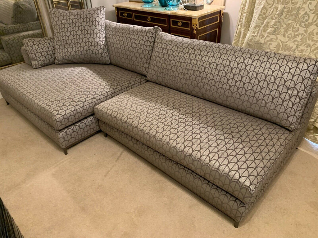 Ex Showhome Minotti Italian taupe/ mauve corer sofa settee rrp £15,500