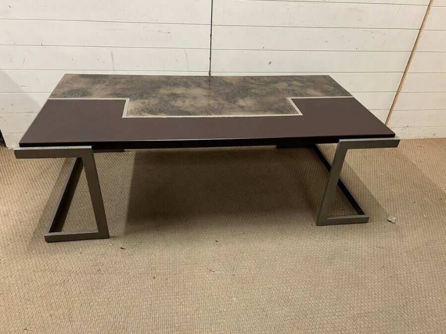 Interior design ex showhome bronze iron coffee table  leather top Cost THOUSANDS