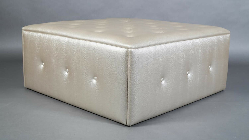 Oyster silver faux lizard skin buttoned centre stool, interior designer piece