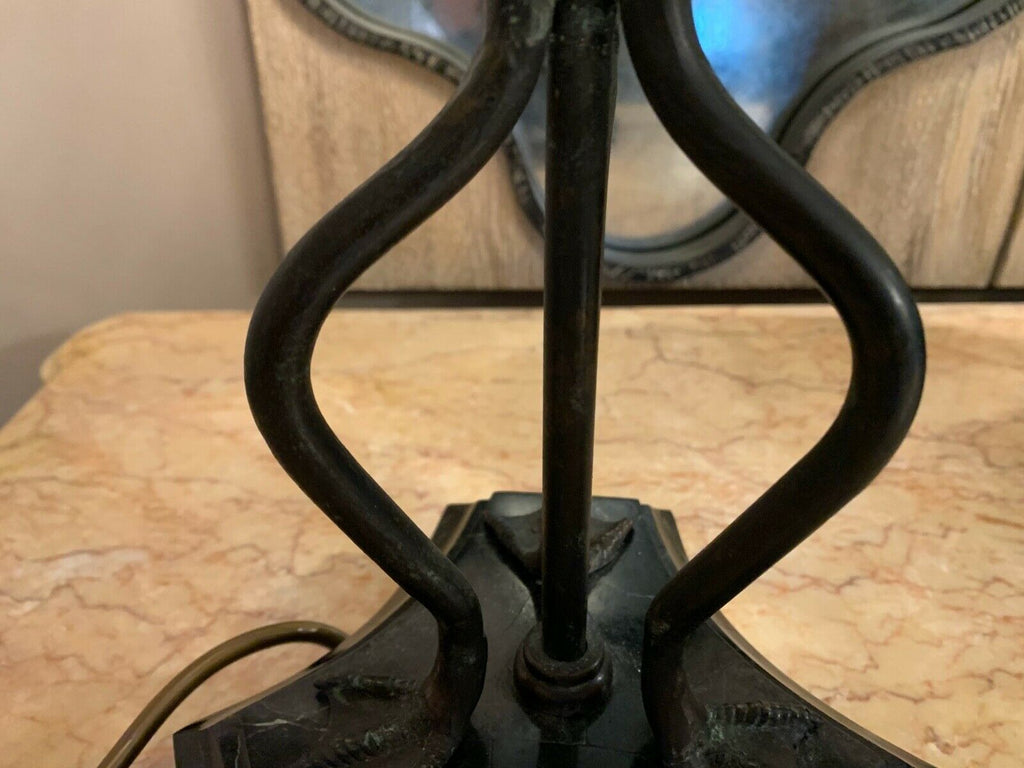 Impressive Maitland Smith extra tall Swan table lamp, leather and metallic shade