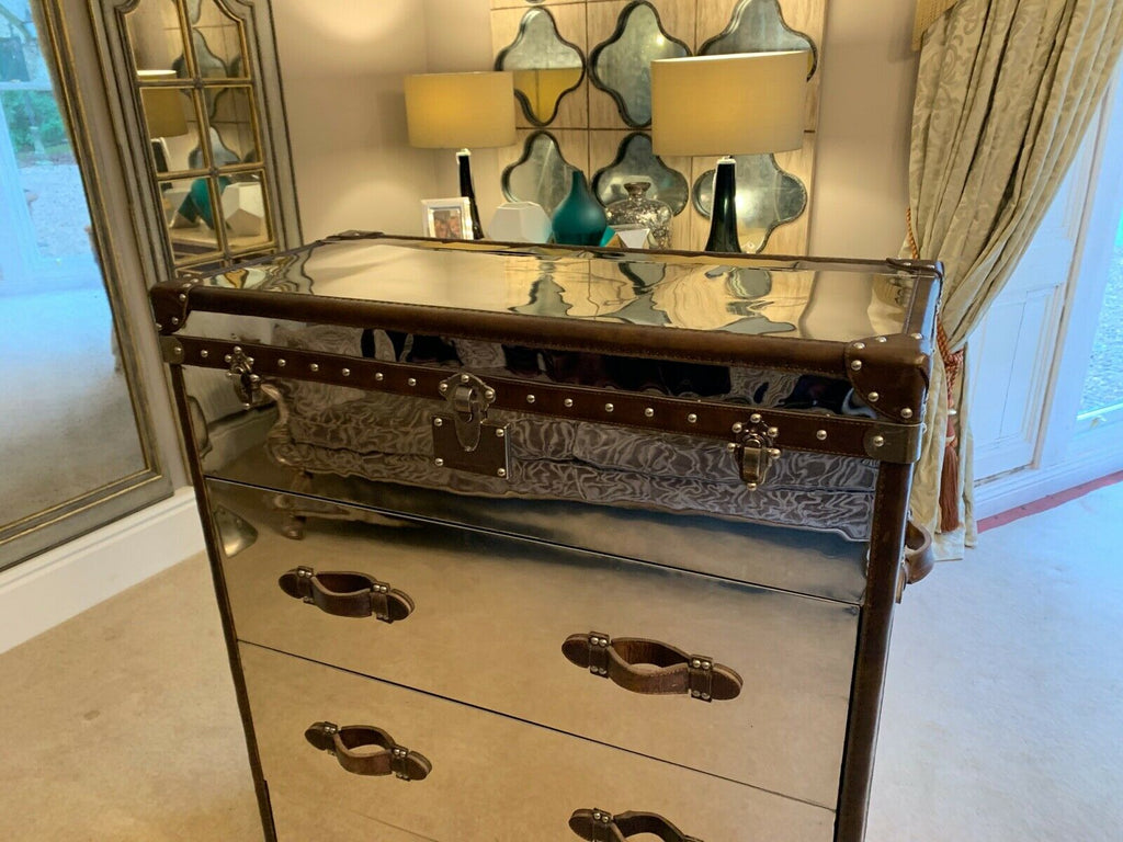 Andrew Martin Chrome metal & Leather howard trunk chest rrp £2285