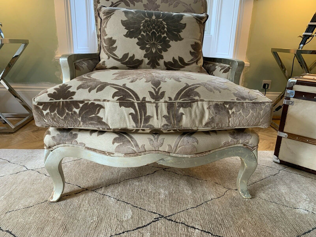 Duresta Opera oversized armchair antiqued gilt silver frame,
