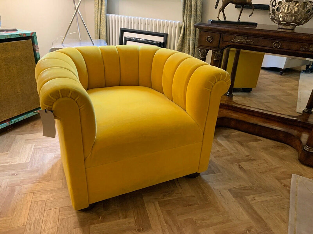 EX Display George Smith Yellow Mohair Channeled armchair rrp £6300
