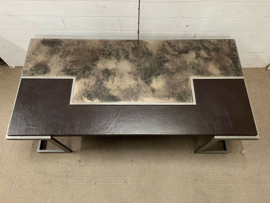 Interior design ex showhome bronze iron coffee table  leather top Cost THOUSANDS