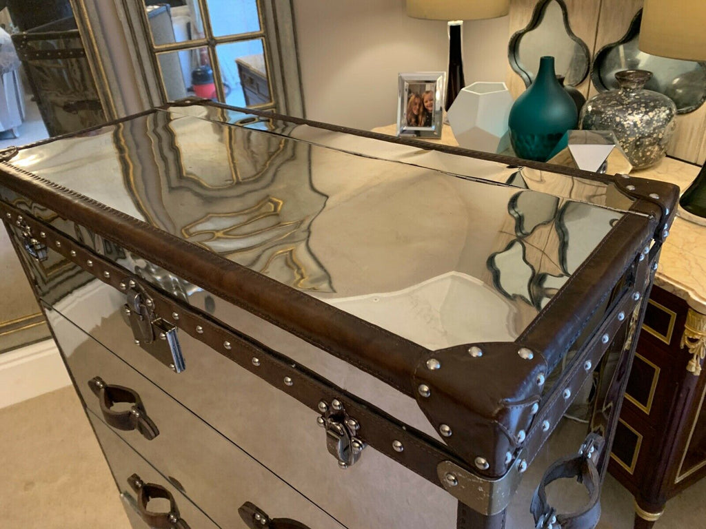 Andrew Martin Chrome metal & Leather howard trunk chest rrp £2285