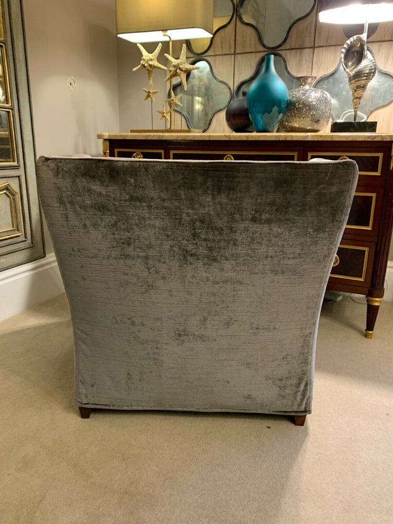 Porada Pewter Grey velvet upholstered ultra high end armchair rrp £3800