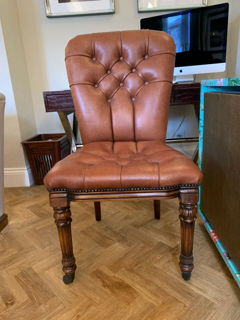 Superb Theodore Alexander brown leather deep buttoned desk chair rrp £2300