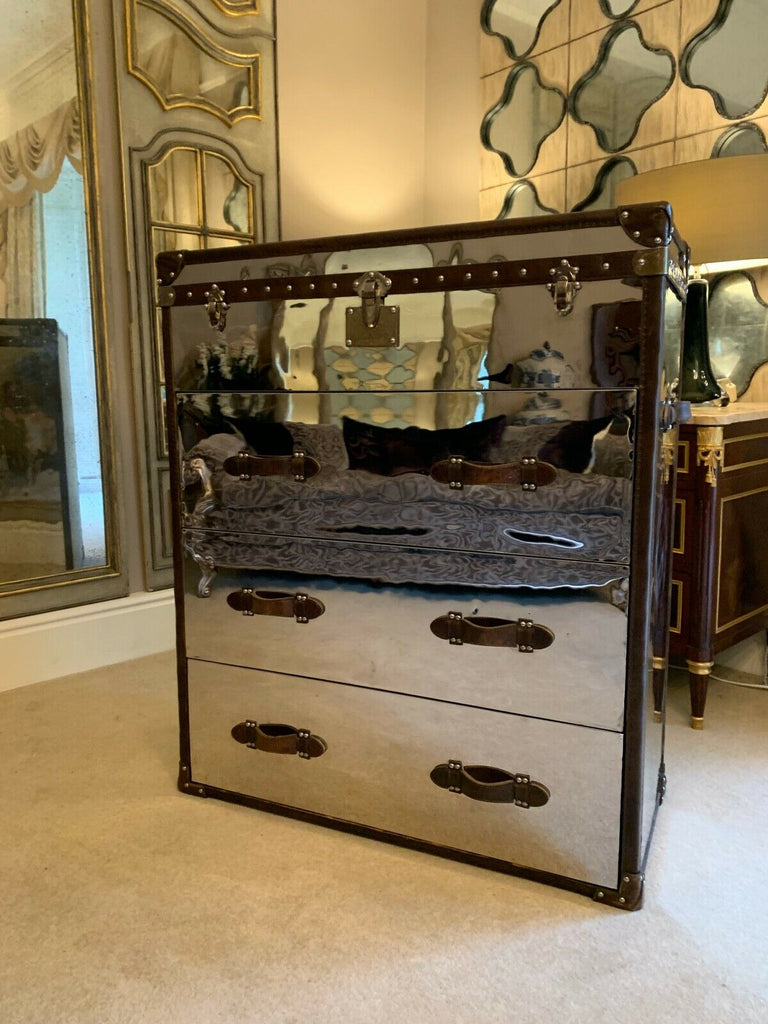 Andrew Martin Chrome metal & Leather howard trunk chest rrp £2285