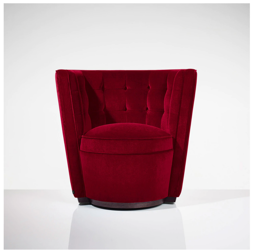 Ex Showhome David Linley Red Velvet swivel Deco Tub Chair in plum red rrp £4500