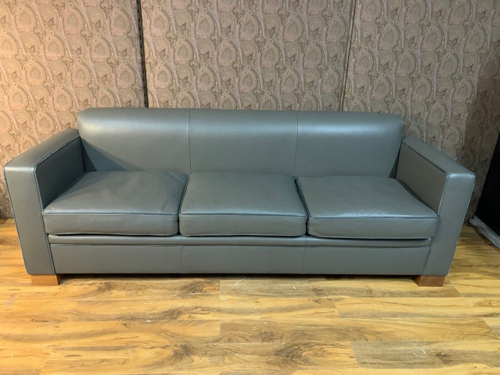 David Linley Chase fixed back sofa grey leather 3 seater slimline sofa rrp£9,975