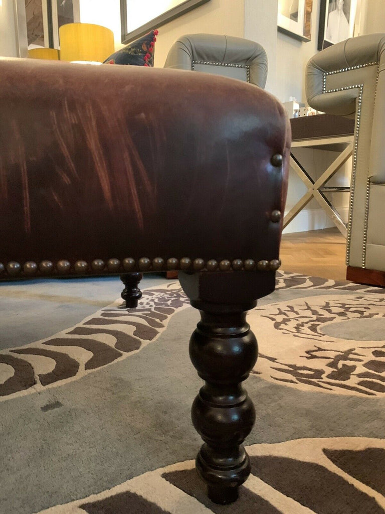 Superb George Smith Brown Leather hand dyed large ottoman foot stool rrp £3200 B