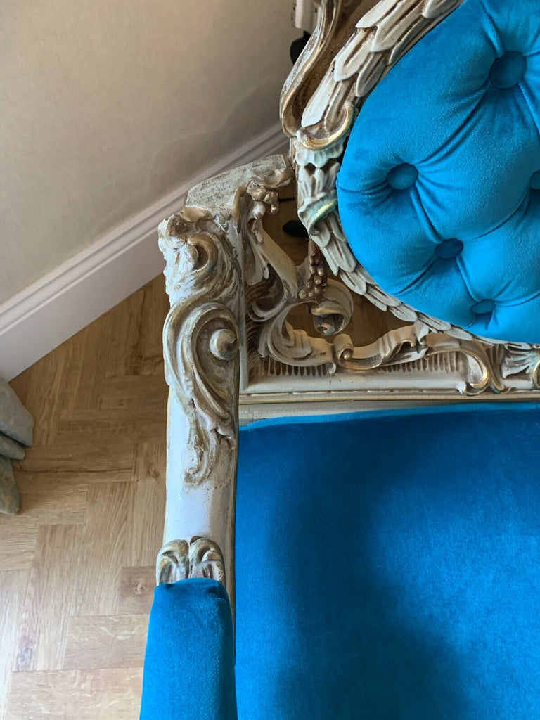 Genuine Silik Italian rococo armchair with George smith turquoise fabric