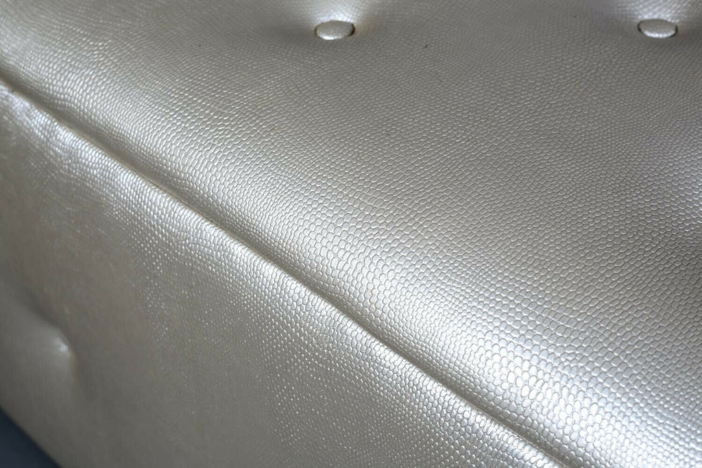Oyster silver faux lizard skin buttoned centre stool, interior designer piece
