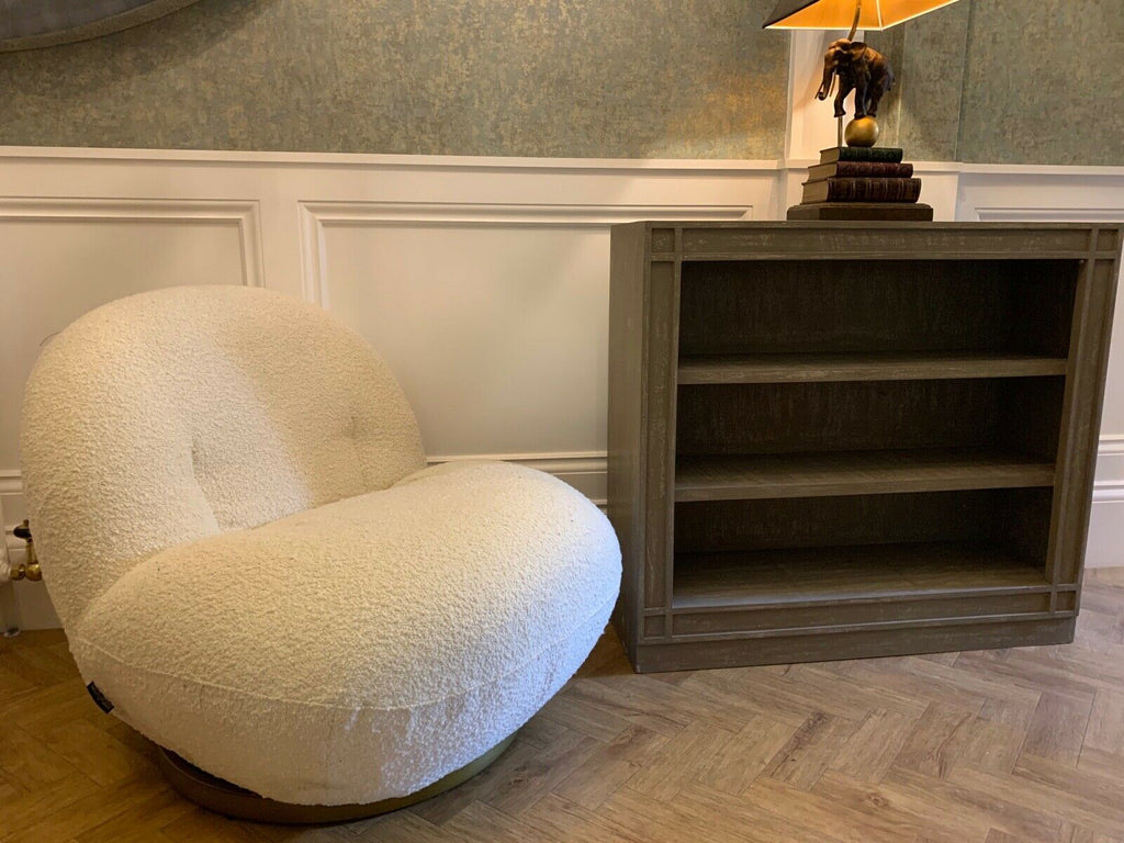 Ex Display Pure White Lines Boucle fabric swivel chair rrp £1600