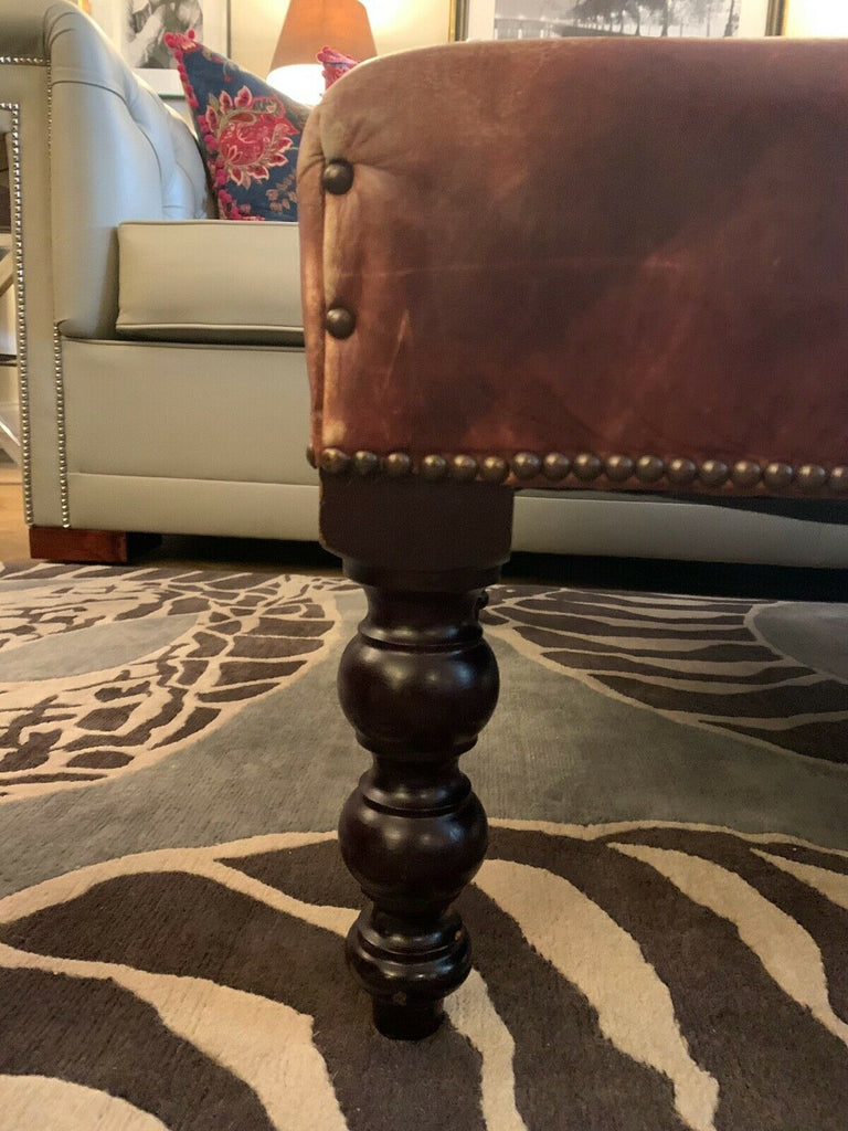 Superb George Smith Brown Leather hand dyed large ottoman foot stool rrp £3200 B