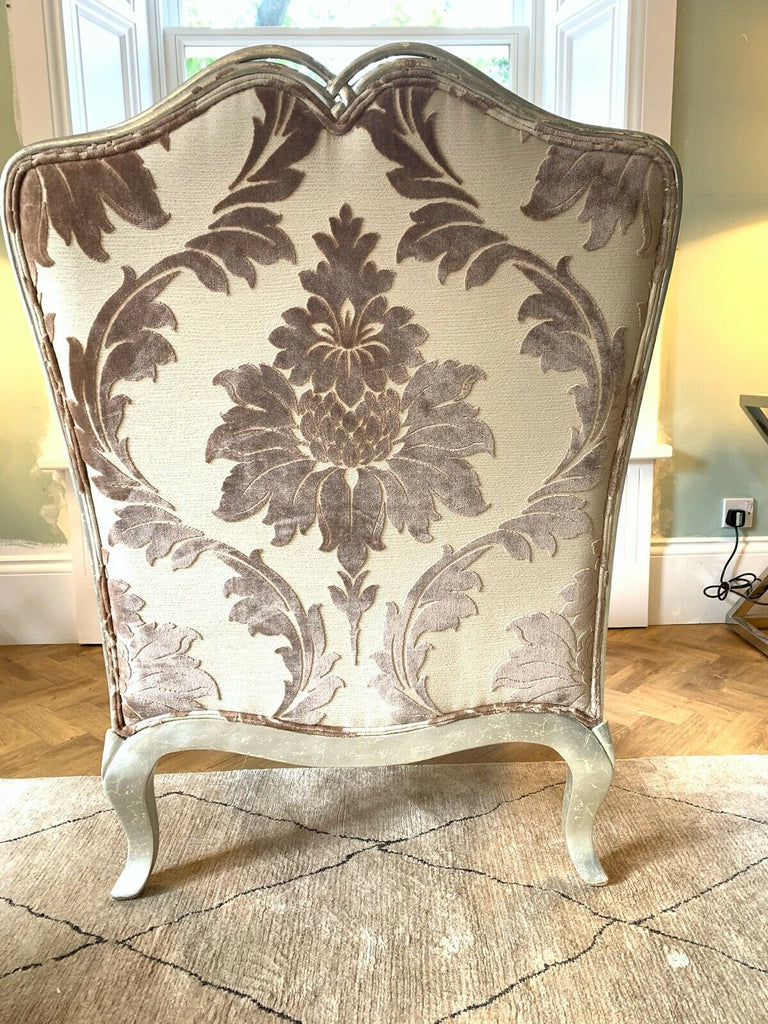 Duresta Opera oversized armchair antiqued gilt silver frame,