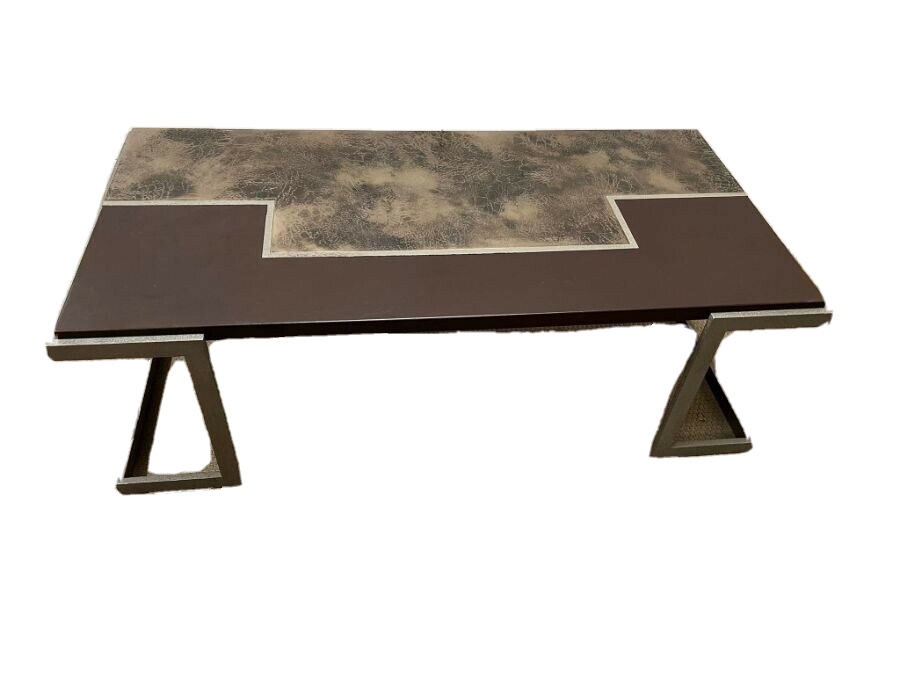 Interior design ex showhome bronze iron coffee table  leather top Cost THOUSANDS